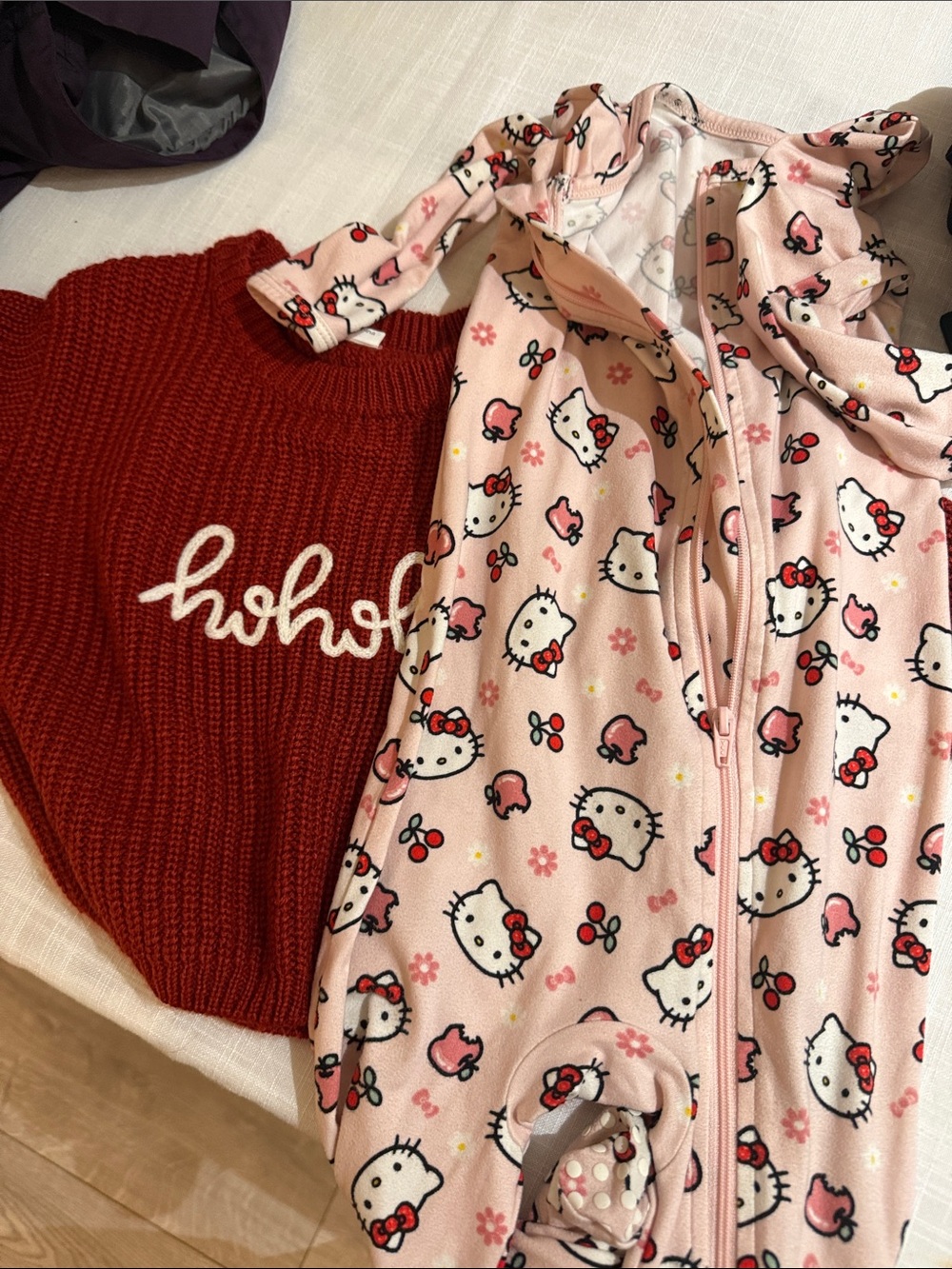 Hello Kitty Pink Hooded Zip-Up Pajama Onesie with Red Knit Accent